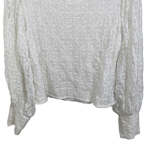 Free People Tea Time Round Neck Long Puff Sleeve Lace Top in white size XXS - Picture 6 of 16